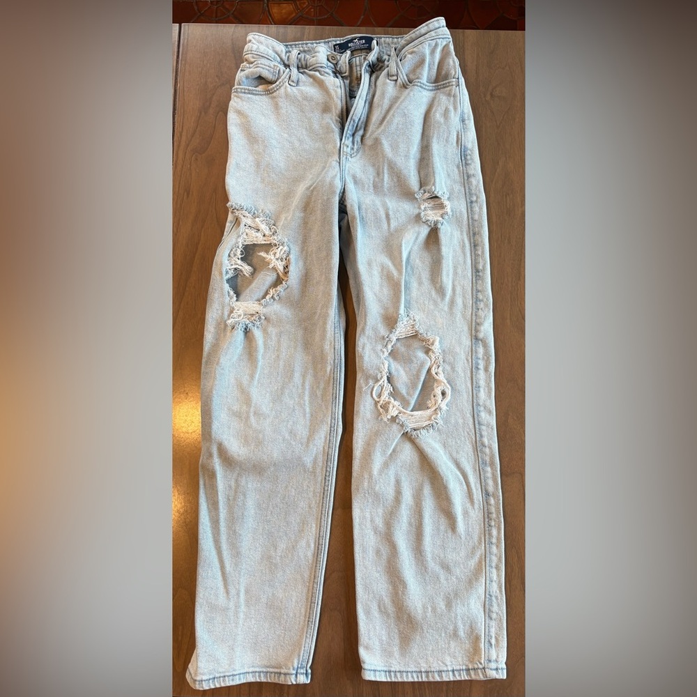 Hollister Light Blue Distressed Ultra High Rise Dad Jeans